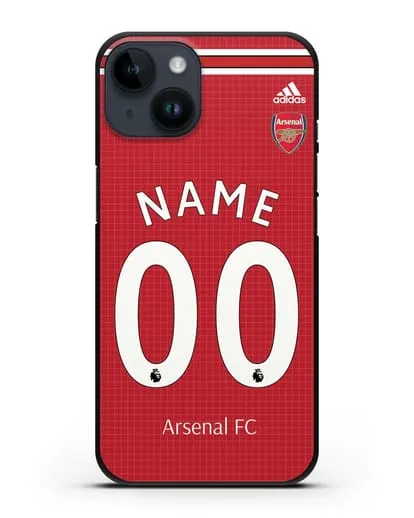 Именной чехол Арсенал с фамилией и номером (сезон 2019-2020) красная форма силиконовый для iPhone 14