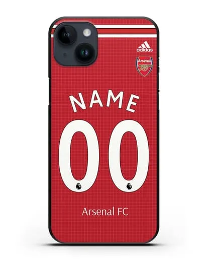 Именной чехол Арсенал с фамилией и номером (сезон 2019-2020) красная форма силиконовый для iPhone 14 Plus