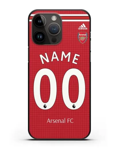 Именной чехол Арсенал с фамилией и номером (сезон 2019-2020) красная форма силиконовый для iPhone 14 Pro Max