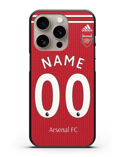 Именной чехол Арсенал с фамилией и номером (сезон 2019-2020) красная форма силиконовый для iPhone 15 Pro