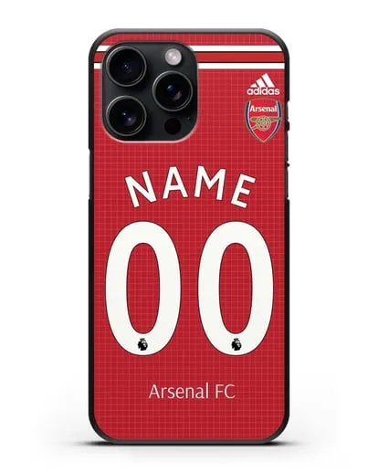 Именной чехол Арсенал с фамилией и номером (сезон 2019-2020) красная форма силиконовый для iPhone 15 Pro Max