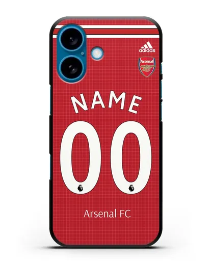 Именной чехол Арсенал с фамилией и номером (сезон 2019-2020) красная форма силиконовый для iPhone 16