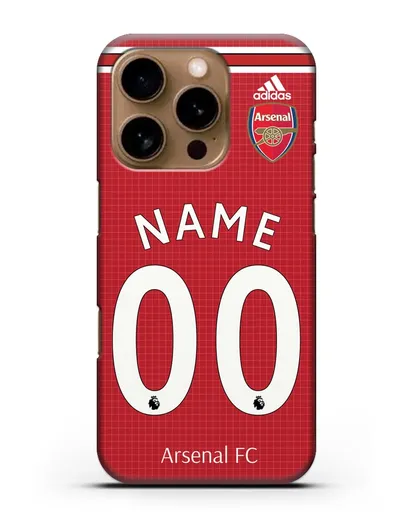 Именной чехол Арсенал с фамилией и номером (сезон 2019-2020) красная форма силиконовый для iPhone 16 Pro