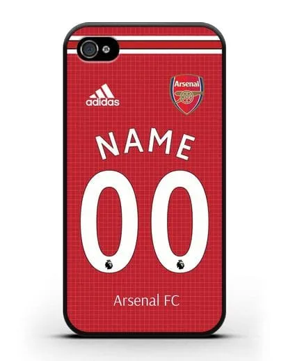 Именной чехол Арсенал с фамилией и номером (сезон 2019-2020) красная форма силиконовый для iPhone 4/4s