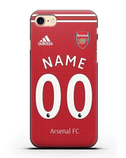Именной чехол Арсенал с фамилией и номером (сезон 2019-2020) красная форма силиконовый для iPhone 7