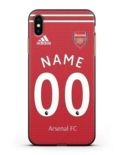 Именной чехол Арсенал с фамилией и номером (сезон 2019-2020) красная форма силиконовый для iPhone XS Max