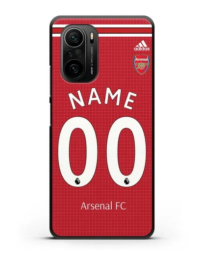 Именной чехол Арсенал с фамилией и номером (сезон 2019-2020) красная форма силиконовый для Xiaomi Poco F3 Pro