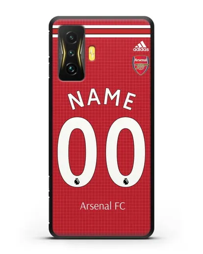 Именной чехол Арсенал с фамилией и номером (сезон 2019-2020) красная форма силиконовый для Xiaomi Poco F4 GT