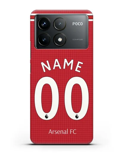 Именной чехол Арсенал с фамилией и номером (сезон 2019-2020) красная форма силиконовый для Xiaomi Poco F6 Pro