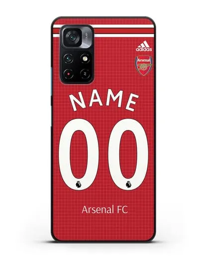 Именной чехол Арсенал с фамилией и номером (сезон 2019-2020) красная форма силиконовый для Xiaomi Poco M4 Pro 5G