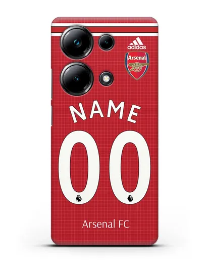 Именной чехол Арсенал с фамилией и номером (сезон 2019-2020) красная форма силиконовый для Xiaomi Poco M6 Pro
