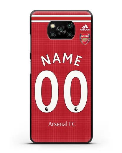 Именной чехол Арсенал с фамилией и номером (сезон 2019-2020) красная форма силиконовый для Xiaomi Poco X3 Pro