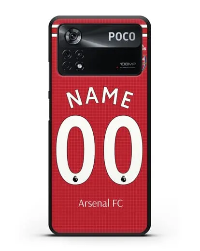 Именной чехол Арсенал с фамилией и номером (сезон 2019-2020) красная форма силиконовый для Xiaomi Poco X4 Pro