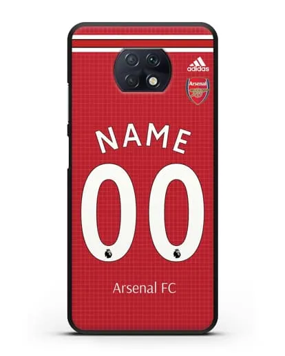 Именной чехол Арсенал с фамилией и номером (сезон 2019-2020) красная форма силиконовый для Xiaomi Redmi Note 9T
