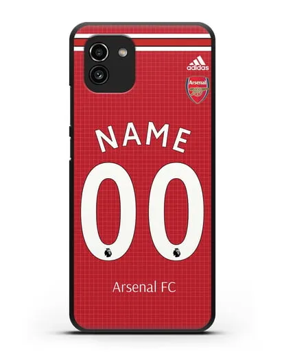 Именной чехол Арсенал с фамилией и номером (сезон 2019-2020) красная форма силиконовый для Samsung Galaxy A03 [SM-A035]