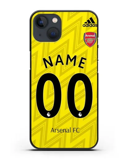 Именной чехол Арсенал с фамилией и номером (сезон 2019-2020) желтая форма силиконовый для iPhone 13 Mini
