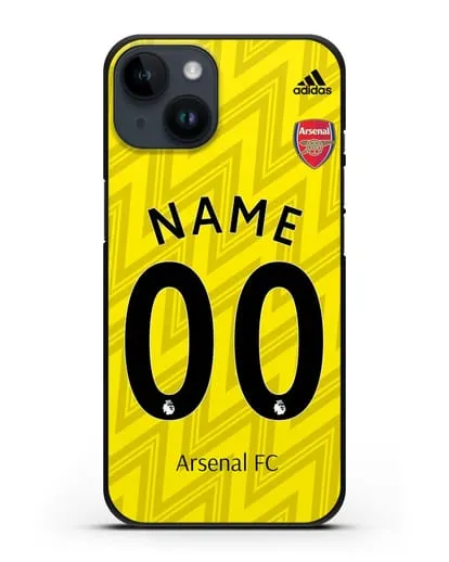 Именной чехол Арсенал с фамилией и номером (сезон 2019-2020) желтая форма силиконовый для iPhone 14
