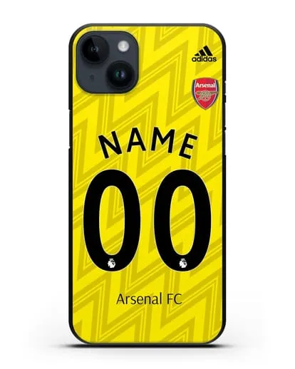 Именной чехол Арсенал с фамилией и номером (сезон 2019-2020) желтая форма силиконовый для iPhone 14 Plus