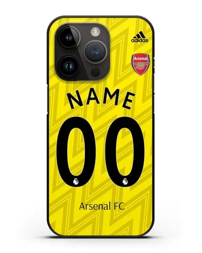 Именной чехол Арсенал с фамилией и номером (сезон 2019-2020) желтая форма силиконовый для iPhone 14 Pro