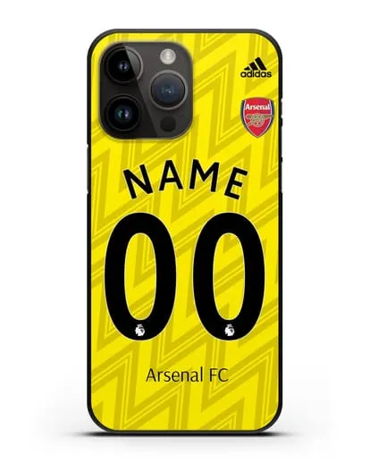 Именной чехол Арсенал с фамилией и номером (сезон 2019-2020) желтая форма силиконовый для iPhone 14 Pro Max