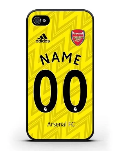 Именной чехол Арсенал с фамилией и номером (сезон 2019-2020) желтая форма силиконовый для iPhone 4/4s