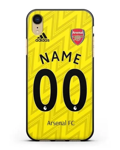 Именной чехол Арсенал с фамилией и номером (сезон 2019-2020) желтая форма силиконовый для iPhone XR