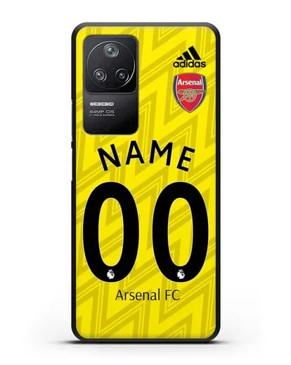 Именной чехол Арсенал с фамилией и номером (сезон 2019-2020) желтая форма силиконовый для Xiaomi Poco F4
