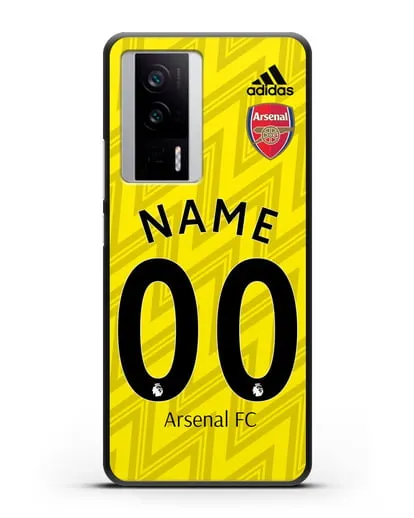 Именной чехол Арсенал с фамилией и номером (сезон 2019-2020) желтая форма силиконовый для Xiaomi Poco F5 Pro