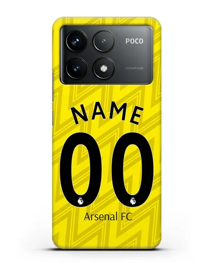 Именной чехол Арсенал с фамилией и номером (сезон 2019-2020) желтая форма силиконовый для Xiaomi Poco F6 Pro