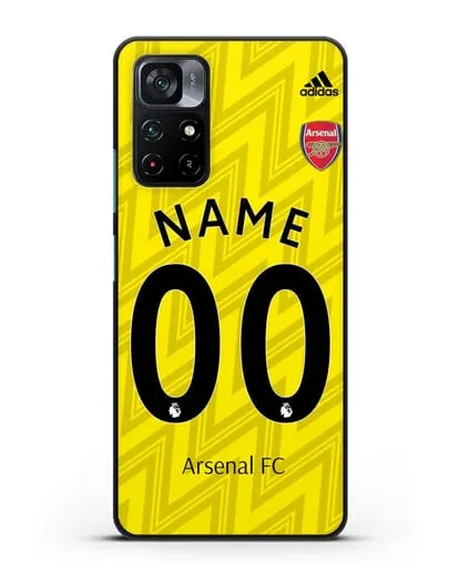 Именной чехол Арсенал с фамилией и номером (сезон 2019-2020) желтая форма силиконовый для Xiaomi Poco M4 Pro 5G