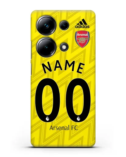 Именной чехол Арсенал с фамилией и номером (сезон 2019-2020) желтая форма силиконовый для Xiaomi Poco M6 Pro