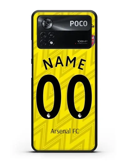 Именной чехол Арсенал с фамилией и номером (сезон 2019-2020) желтая форма силиконовый для Xiaomi Poco X4 Pro