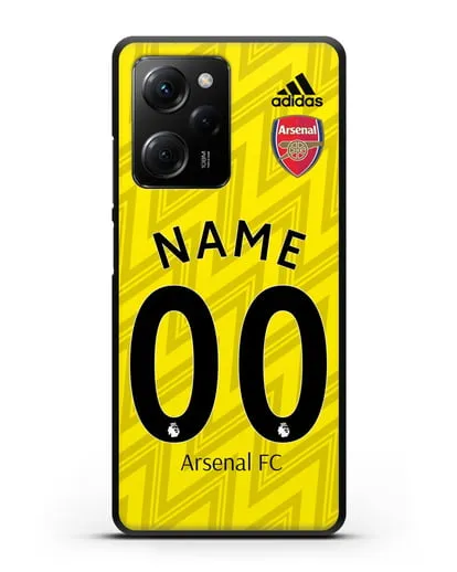 Именной чехол Арсенал с фамилией и номером (сезон 2019-2020) желтая форма силиконовый для Xiaomi Poco X5 Pro