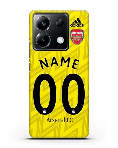 Именной чехол Арсенал с фамилией и номером (сезон 2019-2020) желтая форма силиконовый для Xiaomi Poco X6