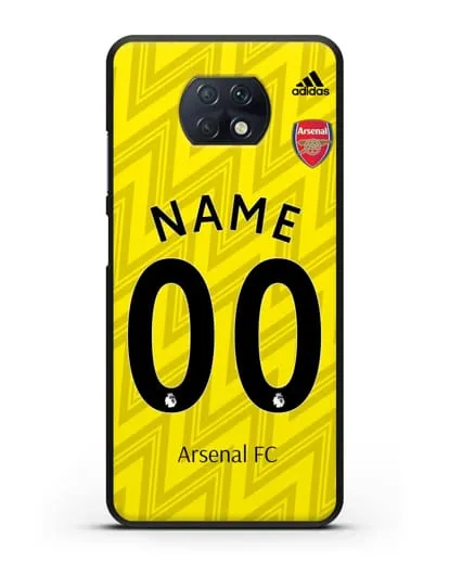 Именной чехол Арсенал с фамилией и номером (сезон 2019-2020) желтая форма силиконовый для Xiaomi Redmi Note 9T