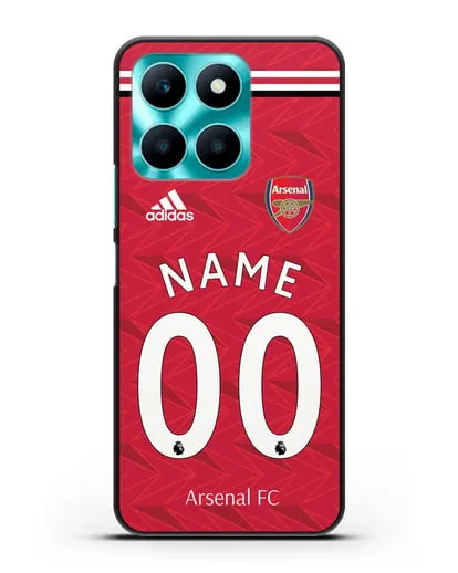 Именной чехол ФК Арсенал с фамилией и номером (сезон 2020-2021) домашняя форма силиконовый для Honor X6a