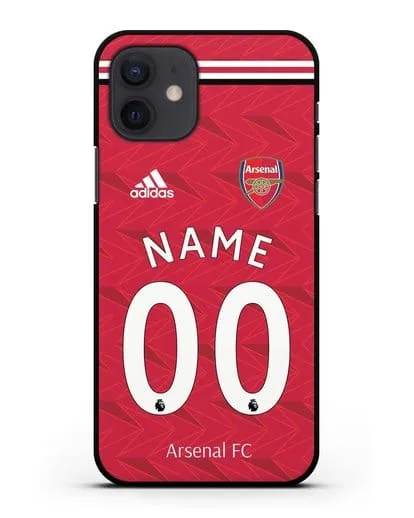 Именной чехол ФК Арсенал с фамилией и номером (сезон 2020-2021) домашняя форма силиконовый для iPhone 12