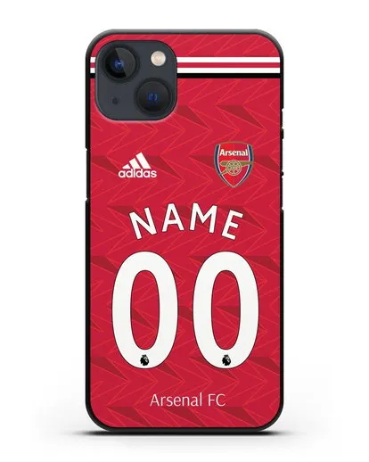 Именной чехол ФК Арсенал с фамилией и номером (сезон 2020-2021) домашняя форма силиконовый для iPhone 13