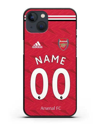 Именной чехол ФК Арсенал с фамилией и номером (сезон 2020-2021) домашняя форма силиконовый для iPhone 13 Mini