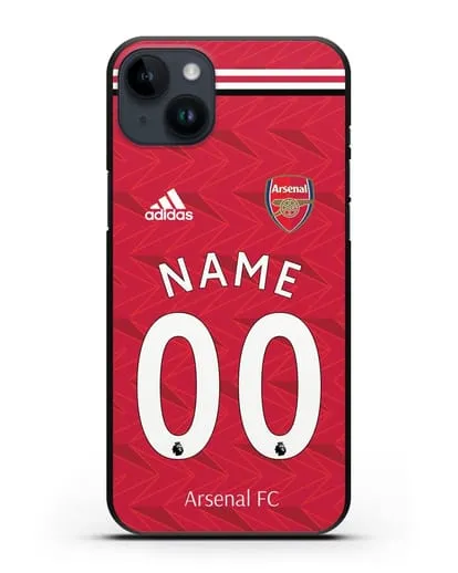 Именной чехол ФК Арсенал с фамилией и номером (сезон 2020-2021) домашняя форма силиконовый для iPhone 14 Plus