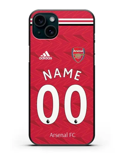 Именной чехол ФК Арсенал с фамилией и номером (сезон 2020-2021) домашняя форма силиконовый для iPhone 15 Plus