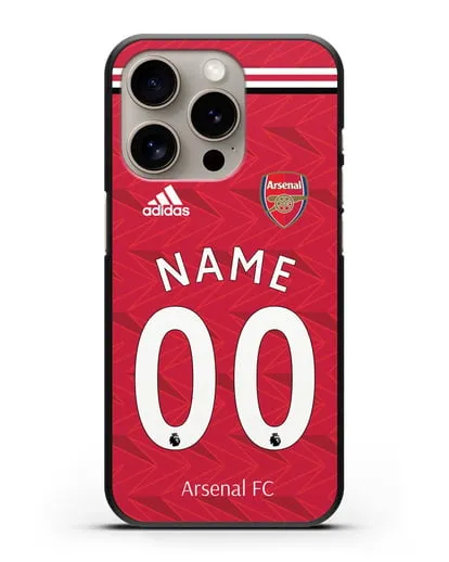 Именной чехол ФК Арсенал с фамилией и номером (сезон 2020-2021) домашняя форма силиконовый для iPhone 15 Pro