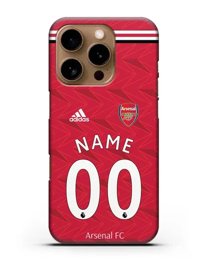 Именной чехол ФК Арсенал с фамилией и номером (сезон 2020-2021) домашняя форма силиконовый для iPhone 16 Pro