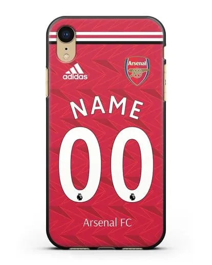 Именной чехол ФК Арсенал с фамилией и номером (сезон 2020-2021) домашняя форма силиконовый для iPhone XR