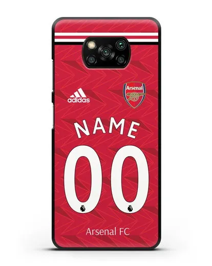 Именной чехол ФК Арсенал с фамилией и номером (сезон 2020-2021) домашняя форма силиконовый для Xiaomi Poco X3 Pro