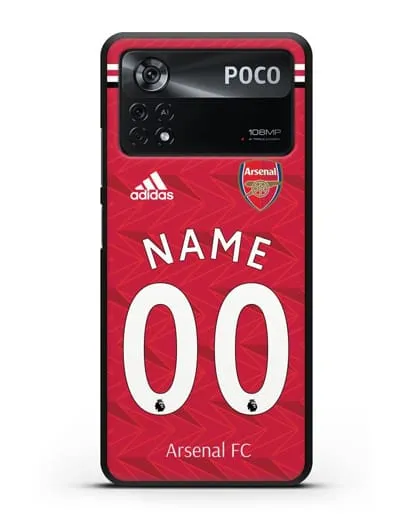 Именной чехол ФК Арсенал с фамилией и номером (сезон 2020-2021) домашняя форма силиконовый для Xiaomi Poco X4 Pro