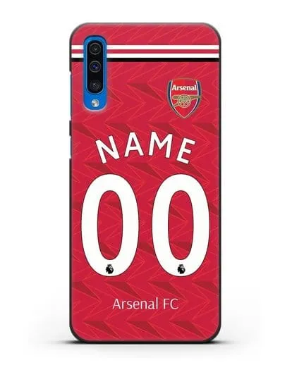 Именной чехол ФК Арсенал с фамилией и номером (сезон 2020-2021) домашняя форма силиконовый для Samsung Galaxy A50