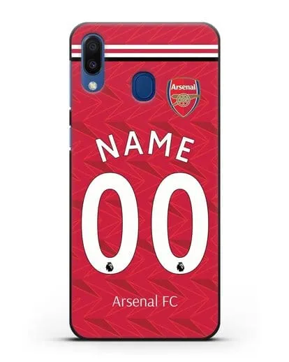 Именной чехол ФК Арсенал с фамилией и номером (сезон 2020-2021) домашняя форма силиконовый для Samsung Galaxy M20 [SM-M205F]