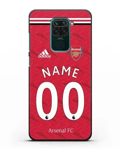 Именной чехол ФК Арсенал с фамилией и номером (сезон 2020-2021) домашняя форма силиконовый для Xiaomi Redmi Note 9