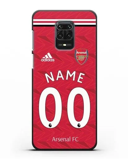 Именной чехол ФК Арсенал с фамилией и номером (сезон 2020-2021) домашняя форма силиконовый для Xiaomi Redmi Note 9S